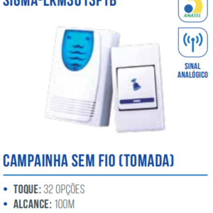 CAMPAINHA SEM FIO (TOMADA) LKM-3013PTB