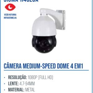 Câmera Speed Dome Onvif Visão Noturna 80m Alcance Ip68