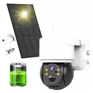 Câmera De Vigilância Solar Sem Fio 2mp Ptz Painel Solar Q6 App Icsee
