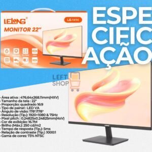 Monitor Lelong 22''sem Bordas Led Va Hdmi Vga Gamer Trabalho Preto