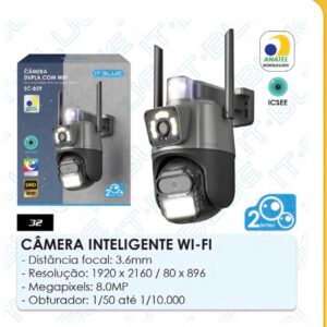 Câmera de Segurança Lente Dupla WiFI Externa 360° PTZ - Dual 8 MP Full HD 2.4GHz/5GHz App Icsee SC-B59