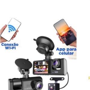 Câmera veicular Automotiva 3 Câmeras Frontal Interna E Traseira Super Hd 1296P Com Wi-Fi Black Box